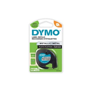 TAPE DYMO DYMO LETRATAG 12MM METAL SORT/SØLV
