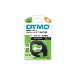 TAPE DYMO DYMO LETRATAG 12MM PAPIR SORT/HVIT
