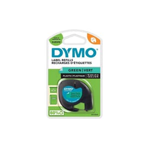 TAPE DYMO DYMO LETRATAG 12MM PLAST SORT/GRØNN