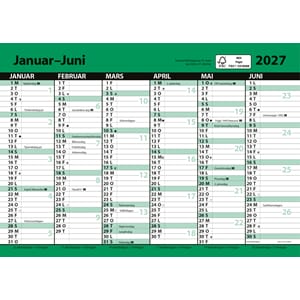 Kalender 2027 7.Sans KONTORKalender, ENKEL A5 MED LINJER KA