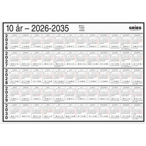 PLATEKALENDER GRIEG A4 10 ÅR 2026-2035