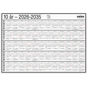 Platekalender GRIEG A4 10 år 2026-2035