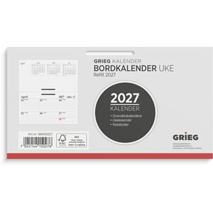 Bordkalender GRIEG 2027 uke