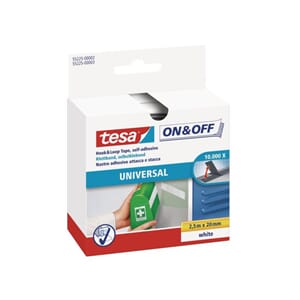 BORRELÅSTAPE TESA 20MMX2,5M HVIT