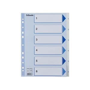REGISTER ESSELTE A4 PLAST 1-6 BLÅ/HVIT