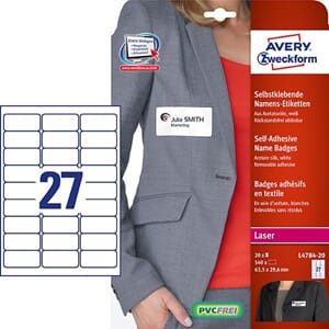 AVERY L4784-20 SELVKLEBENDE NAVNESKILT 63,5X29,6 (540)