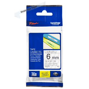 BROTHER TZE TAPE 6MMX8M BLACK/CLEAR