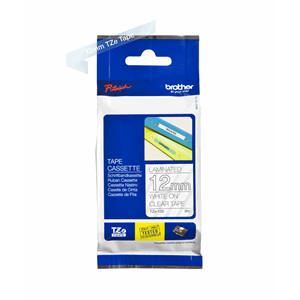 BROTHER TZE TAPE 12MMX8M WHITE/CLEAR
