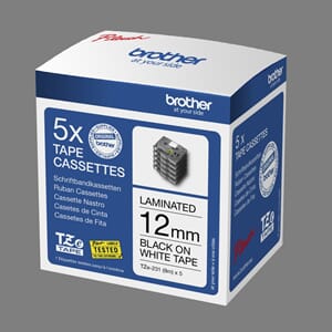 BROTHER TZE TAPE 12MMX8M BLACK/WHITE (5)
