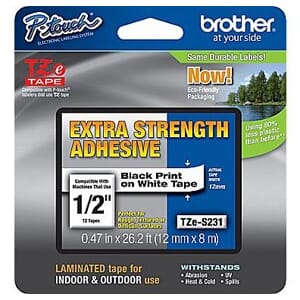 BROTHER TZES TAPE12MMX8M STRONG BLACK/WHITE