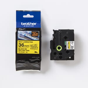 BROTHER TZE-SL SELF LAMINATED TAPE BLACK ON YELLOW 36 MM