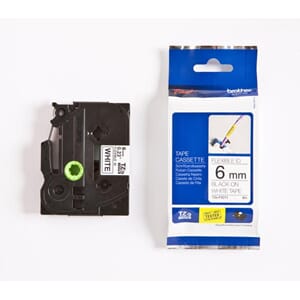 BROTHER TZE TAPE 6MMX8M FLEXIBLE BLACK/WHITE