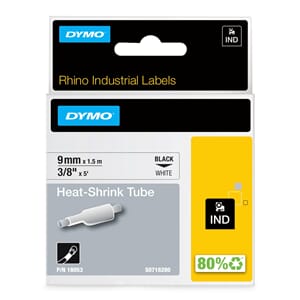 DYMO TAPE RHINO 9MMX1,5M KRYMPESTRØMPE SORT/HVIT