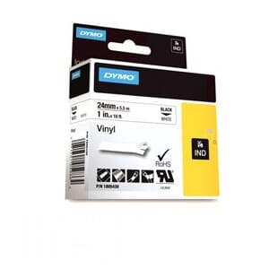 DYMO TAPE RHINO 24MMX5,5M FARGE VINYL SORT/HVIT