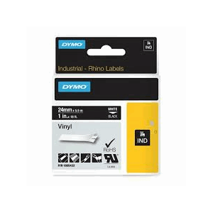 DYMO TAPE RHINO 24MMX5,5M FARGE VINYL HVID PÅ SORT