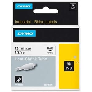 DYMO TAPE RHINO 12MMX1,5M KRYMPESTRØMPE SORT/HVIT