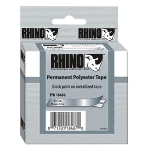 DYMO TAPE RHINO 12MMX5,5M PERMANENT POLYESTER SORT/METALL