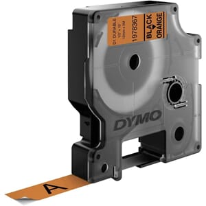 DYMO TAPE D1 EKSTRA STERK 12MMX3M SORT/ORANSJE