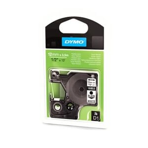 DYMO TAPE D1 12MMX3,5M PERMANENT NYLON SORT/HVIT