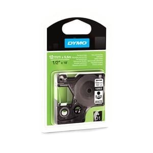 DYMO TAPE D1 12MMX5,5M PERMANENT POLYESTER SORT/HVIT