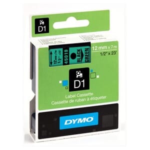 DYMO TAPE D1 12MMX7M SORT/GRØNN