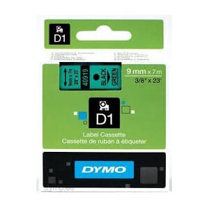 DYMO TAPE D1 9MMX7M BLACK/GREEN