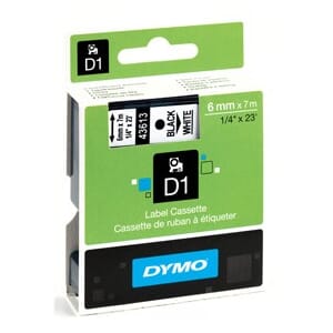DYMO TAPE D1 6MMX7M SORT/HVIT
