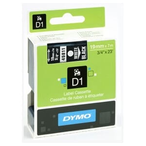 DYMO TAPE D1 19MMX7M HVIT/SORT