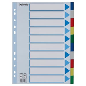 Skilleblad Esselte A4 10-Delt plast 5farge