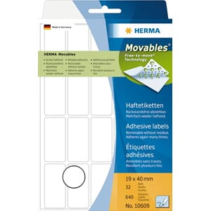 HERMA ETIKETTER MOVABLES 19X40MM HVIT