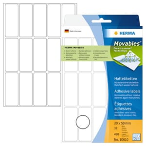 HERMA ETIKETTER MOVABLES 20X50MM HVIT