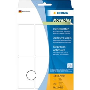 HERMA ETIKETTER MOVABLES 34X67MM HVIT