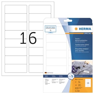 HERMA NAVNE/TEKSTIL ETIKETTER 88,9X33,8 HVIT (160)