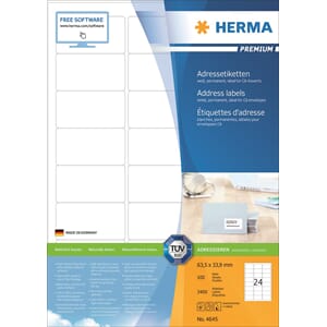 HERMA PREMIUM ADRESSETIKETTER A4, 63,5 X 33,9 MM, HVITE (240