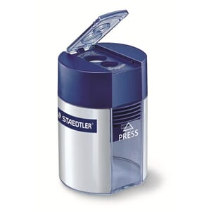 STAEDTLER BLYANTSPISSER M/HOLDER DOBBELT HULL SØLV/BLÅ